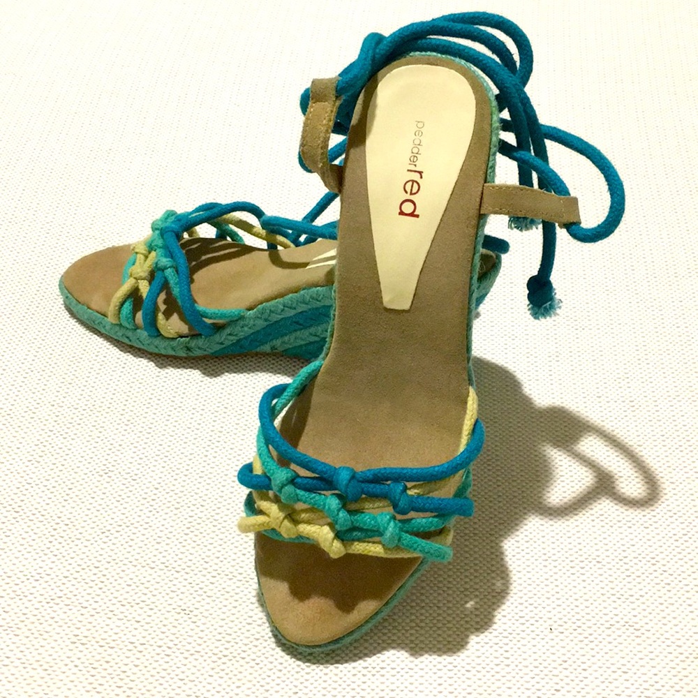 Pedder Red Jute-Rope Blue and Beige Wedges Sandals